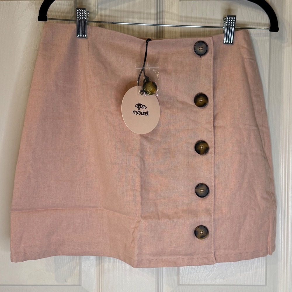 After Market Skirt Women's M Pink Button Front Linen Blend Mini (A) Skirt